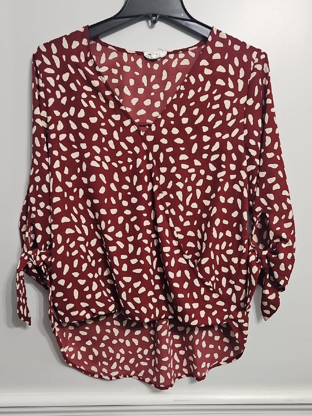 West K Tie-Sleeve Dot Print Tunic Top in Burgundy